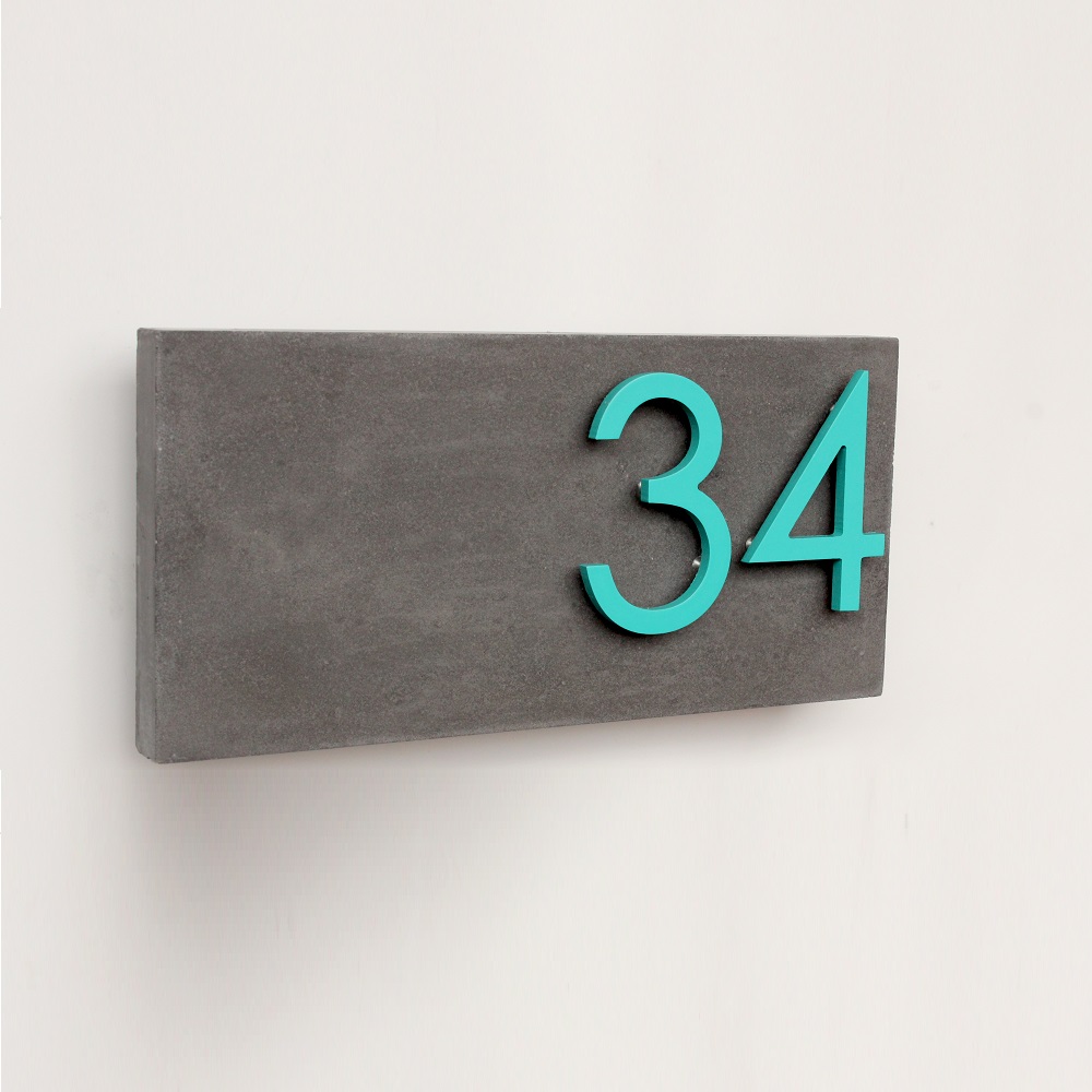 Jusho Design Adresse Civique Boulevard Edouard turquoise gris fonce Design Exterieur plaque adresse personnalisee