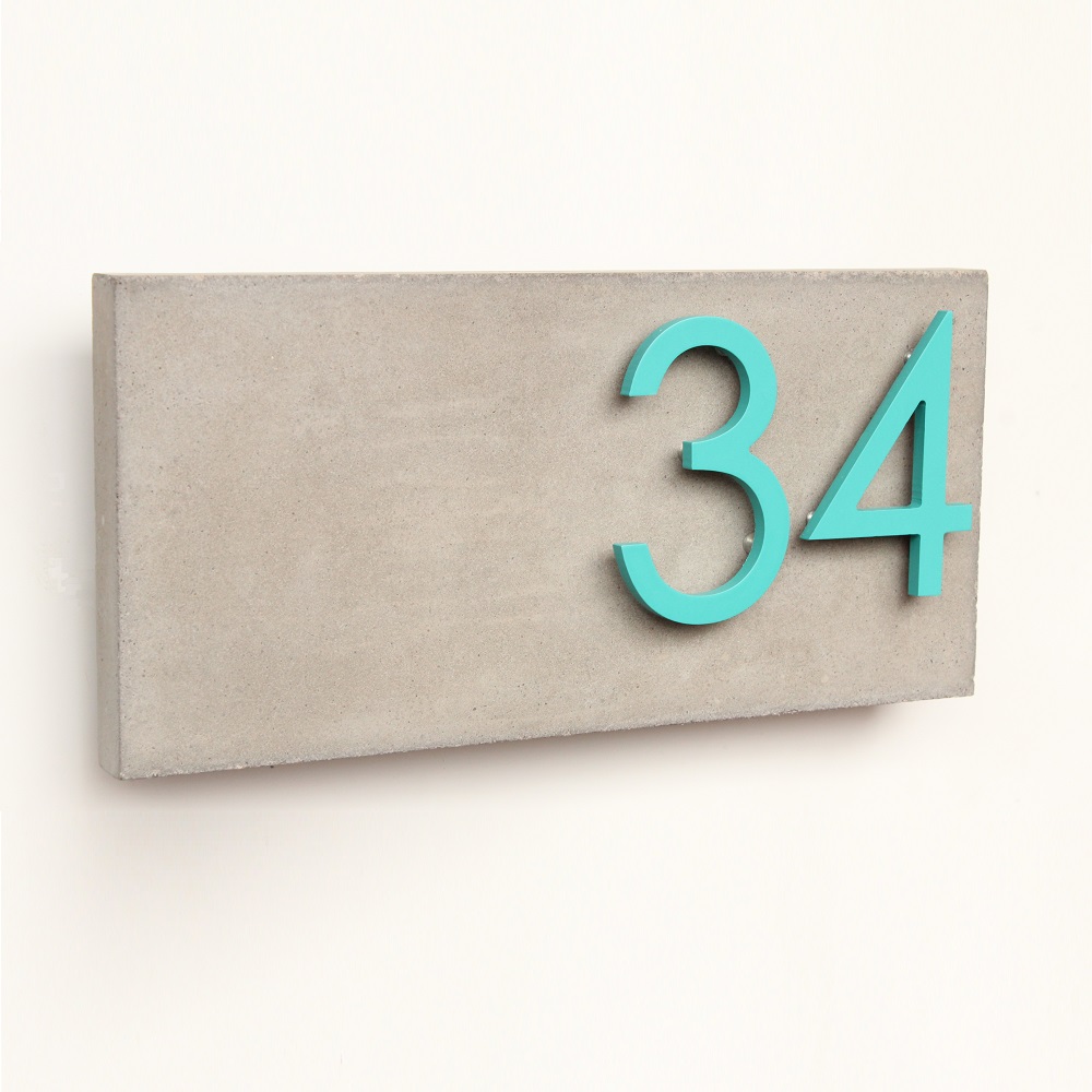 Jusho Design Adresse Civique Boulevard Edouard turquoise gris pale profil Design Exterieur plaque adresse personnalisee