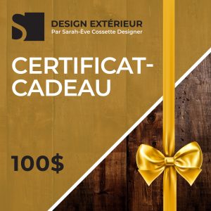 Sarah Eve Cossette Certificat Cadeau Virtuel 100 dollars Design Exterieur
