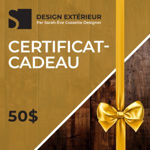 Sarah Eve Cossette Certificat Cadeau Virtuel 50 dollars Design Exterieur