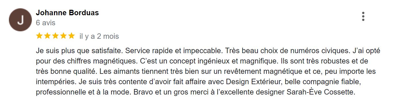 Numéros civiques aimantés Avis de satisfaction