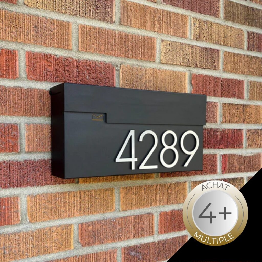 Boîte aux lettres urbaine noire avec adresse promo livraison gratuite achat multiple